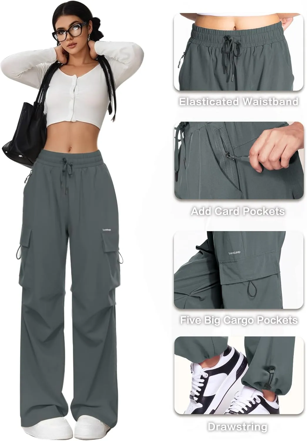Cargo Pants Women Baggy High Waisted Parachute Pants with Pockets Wide Leg Y2K Casual Pants for Women