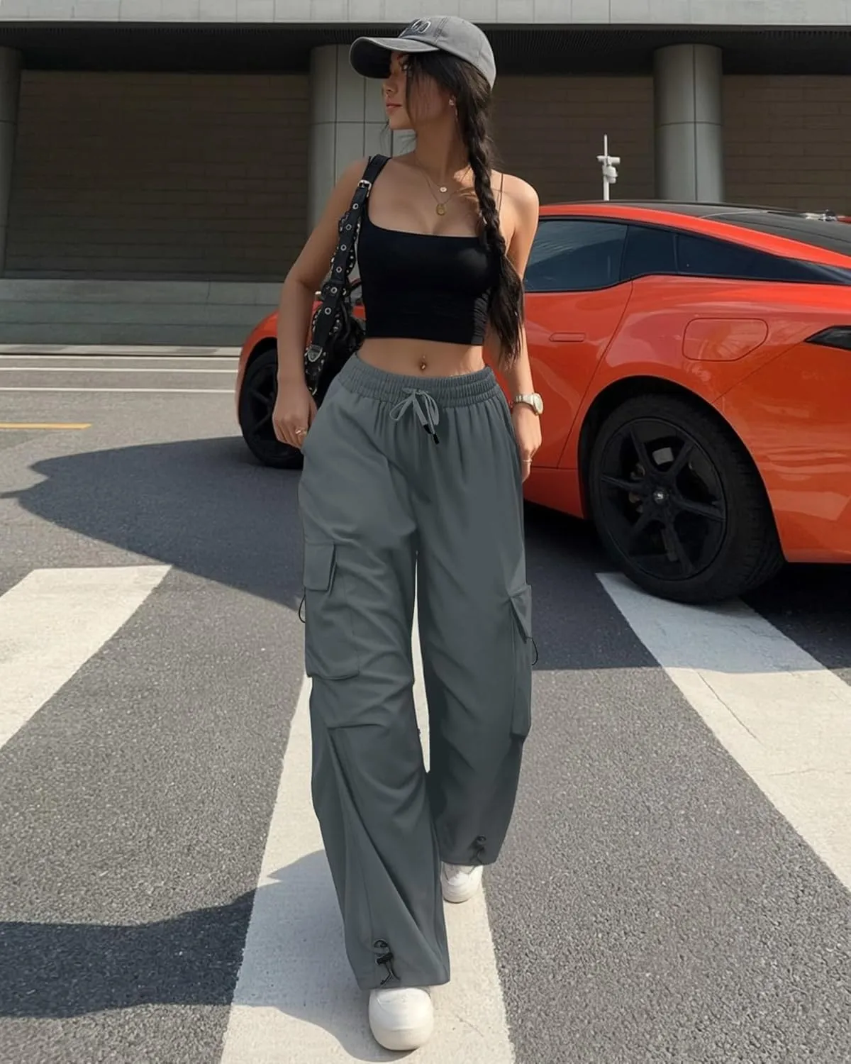 Cargo Pants Women Baggy High Waisted Parachute Pants with Pockets Wide Leg Y2K Casual Pants for Women