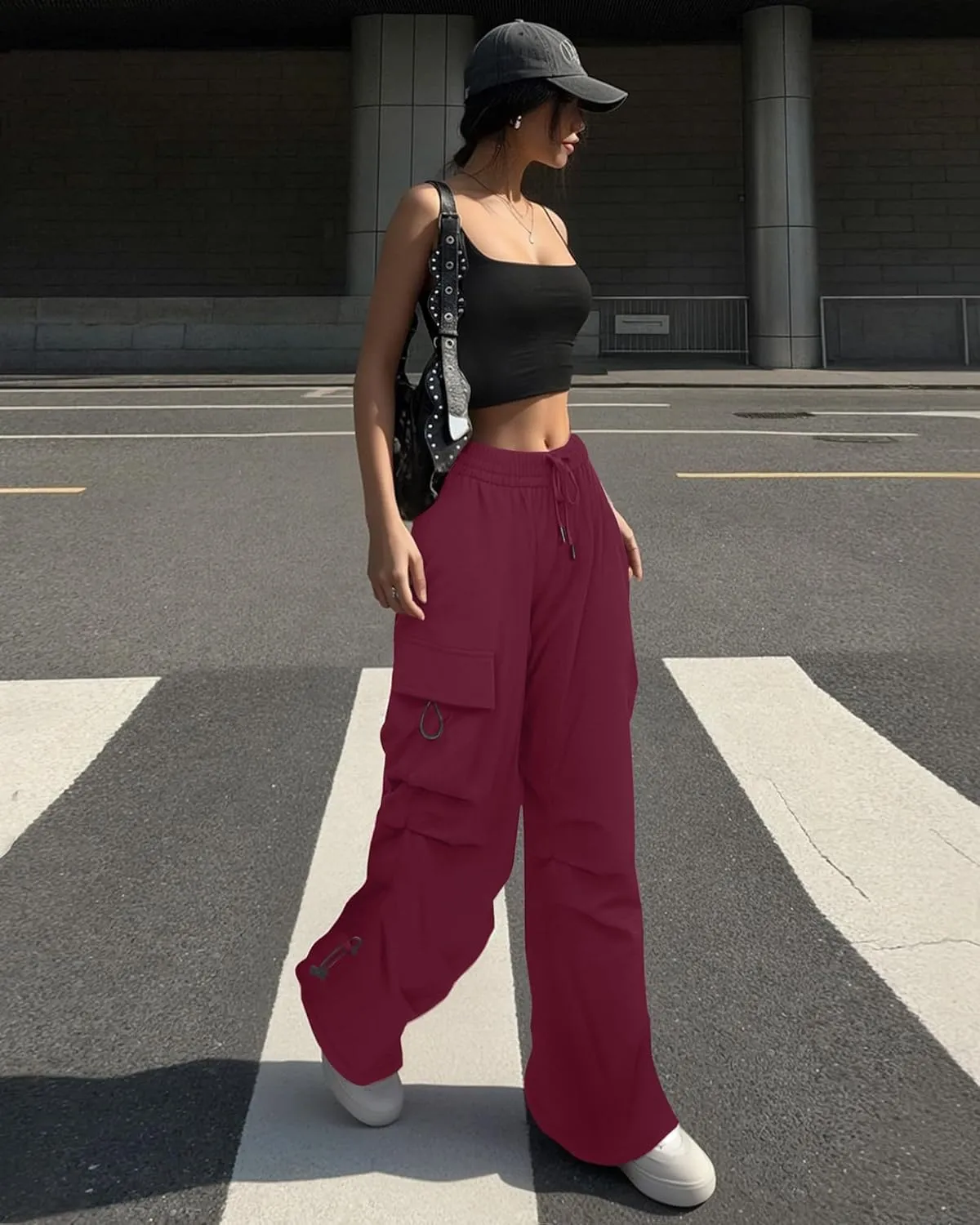 Cargo Pants Women Baggy High Waisted Parachute Pants with Pockets Wide Leg Y2K Casual Pants for Women