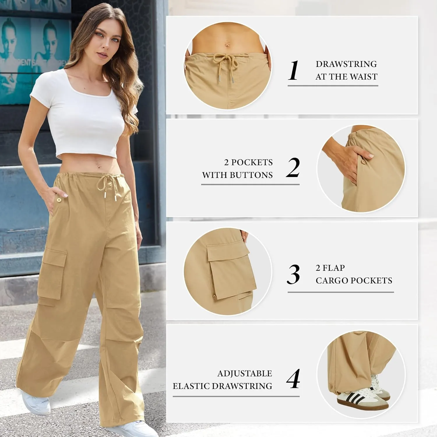 Cargo Pants Women Low Waisted Parachute Pants with Pockets Loose Baggy Hiking Pants Y2K Clothes