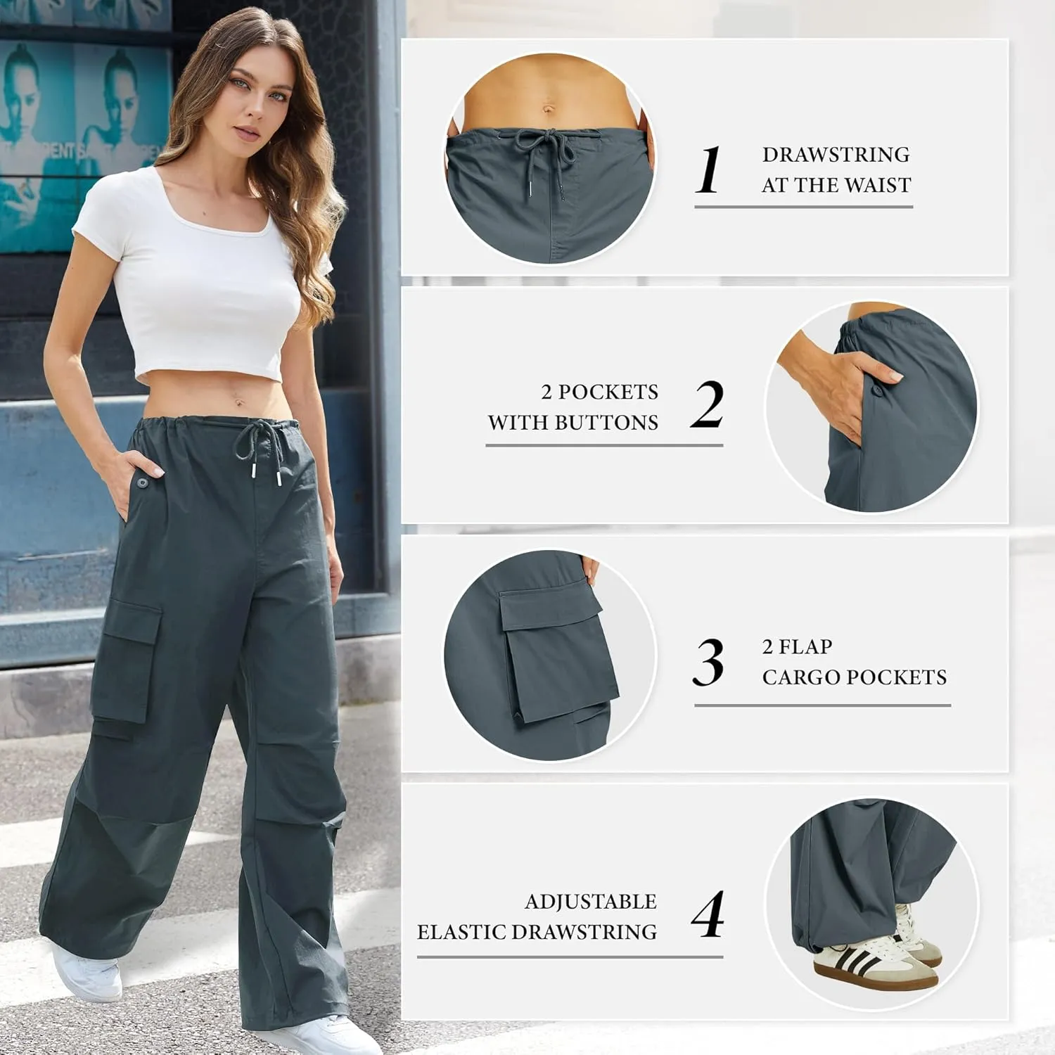 Cargo Pants Women Low Waisted Parachute Pants with Pockets Loose Baggy Hiking Pants Y2K Clothes