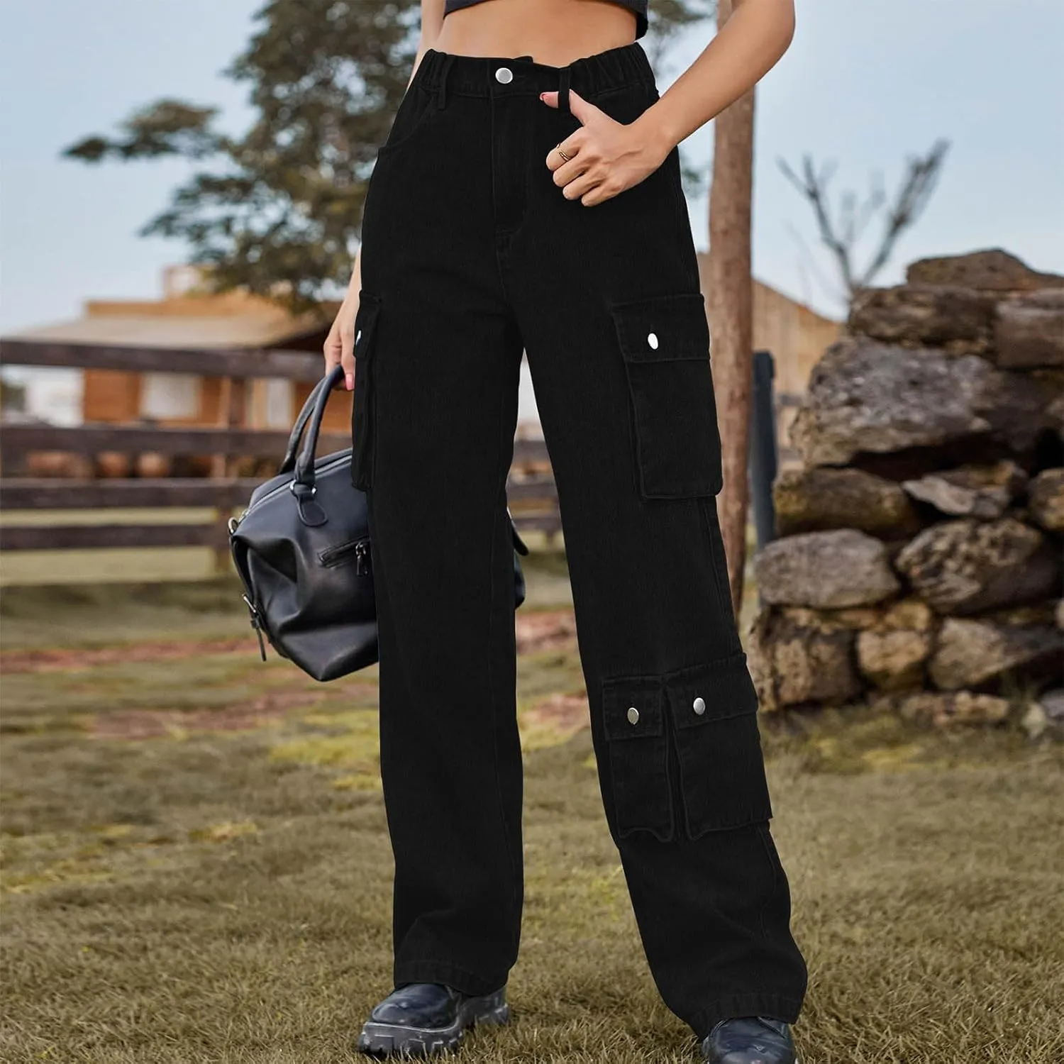 Cargo Pants Women Work Hightwaisted Straight Hiking Pants for Women 2024 Fall Denim Outdoor Casual Pants with Pockets