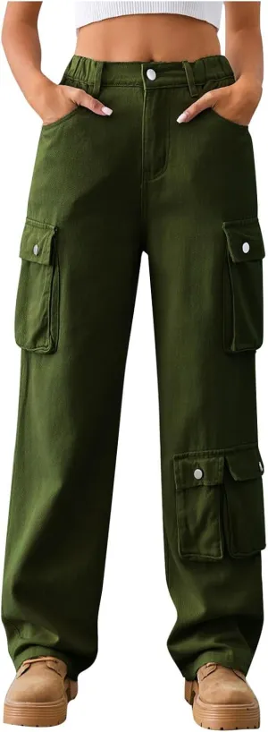 Cargo Pants Women Work Hightwaisted Straight Hiking Pants for Women 2024 Fall Denim Outdoor Casual Pants with Pockets