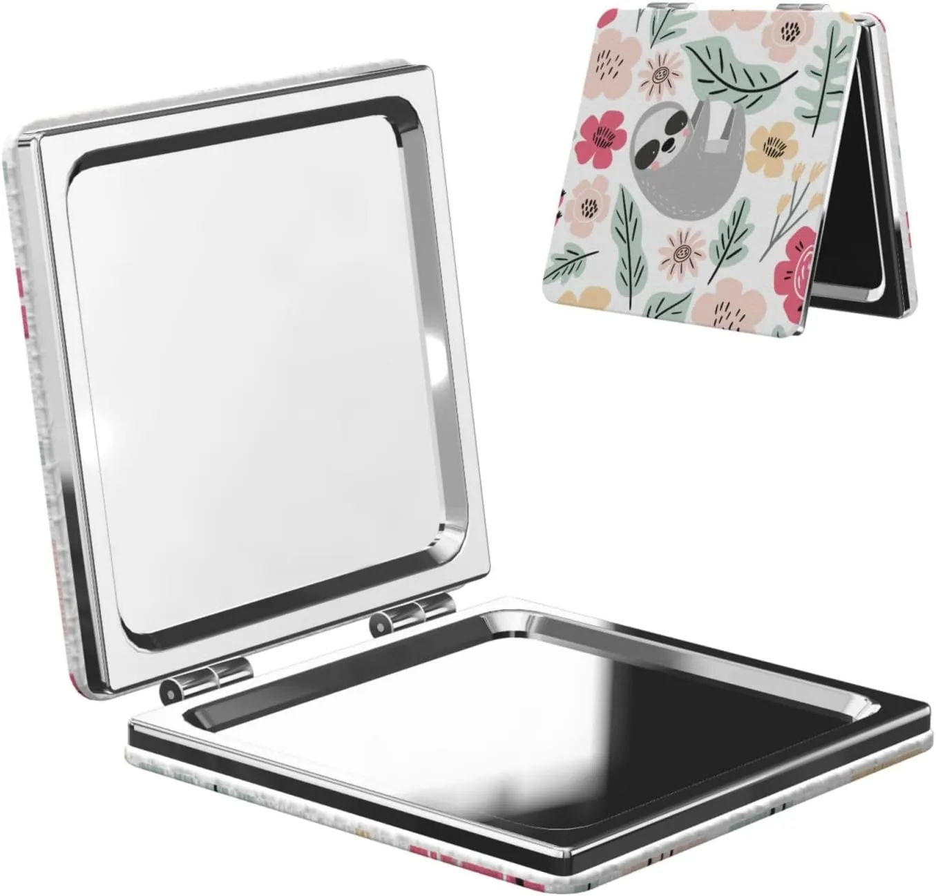 Cartoon Flowers Sloth Women Small Makeup Mirror Portable Pocket Cosmetic Mirror for Travel