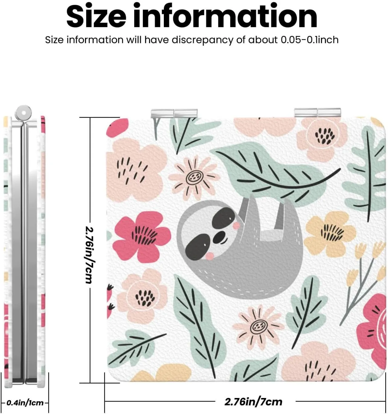 Cartoon Flowers Sloth Women Small Makeup Mirror Portable Pocket Cosmetic Mirror for Travel