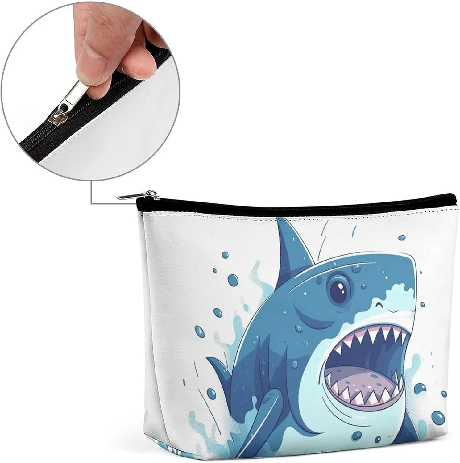 Cartoon Shark Cosmetic Bag Portable Toiletry Bag Large Capacity Travel Makeup Bags Beauty Makeup Organizer for Full-Sized Shampoo Conditioner Brushes Set Makeup Accessories