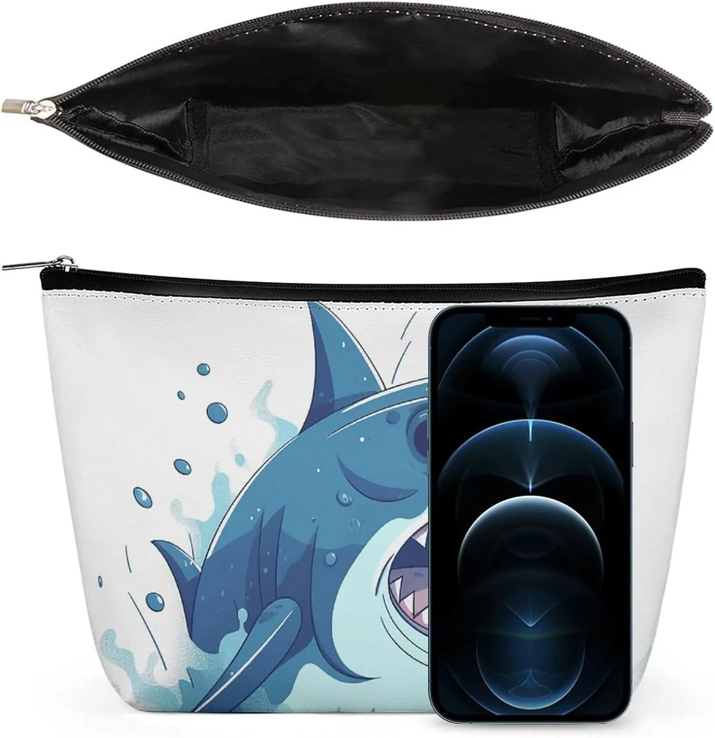 Cartoon Shark Cosmetic Bag Portable Toiletry Bag Large Capacity Travel Makeup Bags Beauty Makeup Organizer for Full-Sized Shampoo Conditioner Brushes Set Makeup Accessories