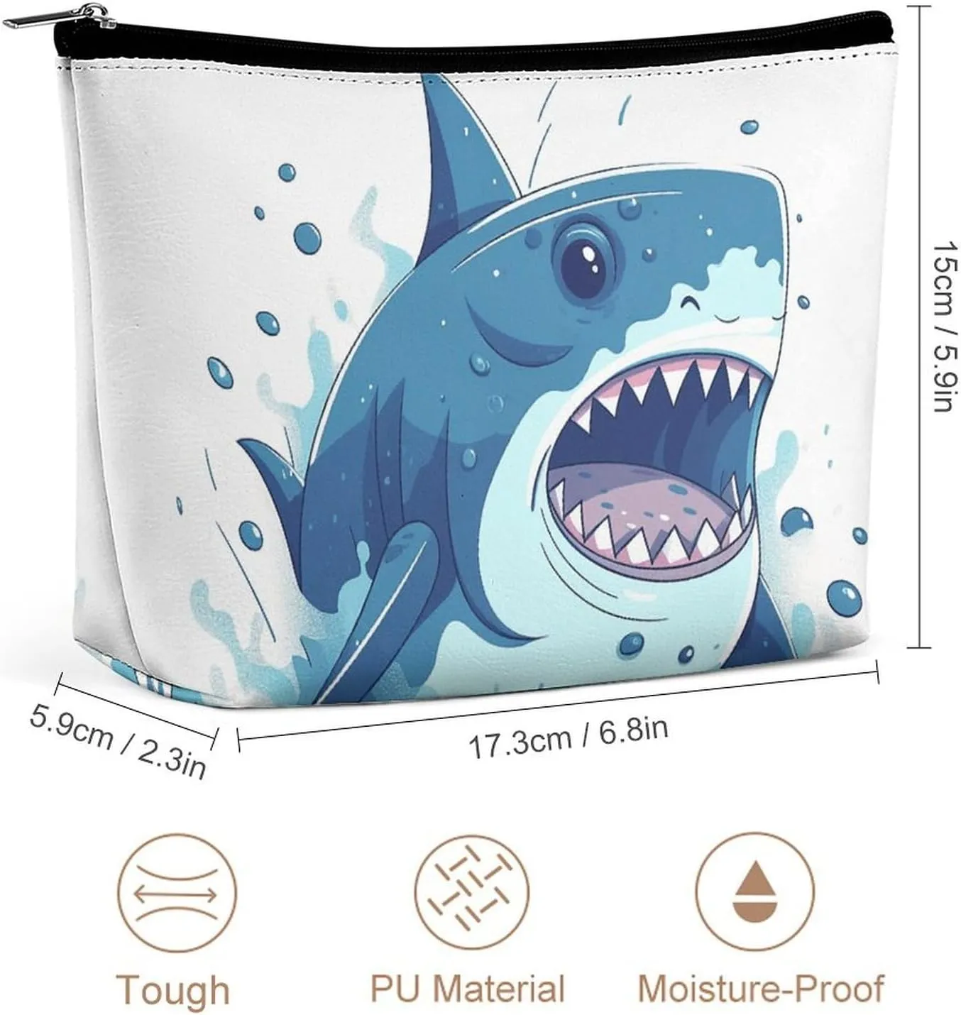Cartoon Shark Cosmetic Bag Portable Toiletry Bag Large Capacity Travel Makeup Bags Beauty Makeup Organizer for Full-Sized Shampoo Conditioner Brushes Set Makeup Accessories