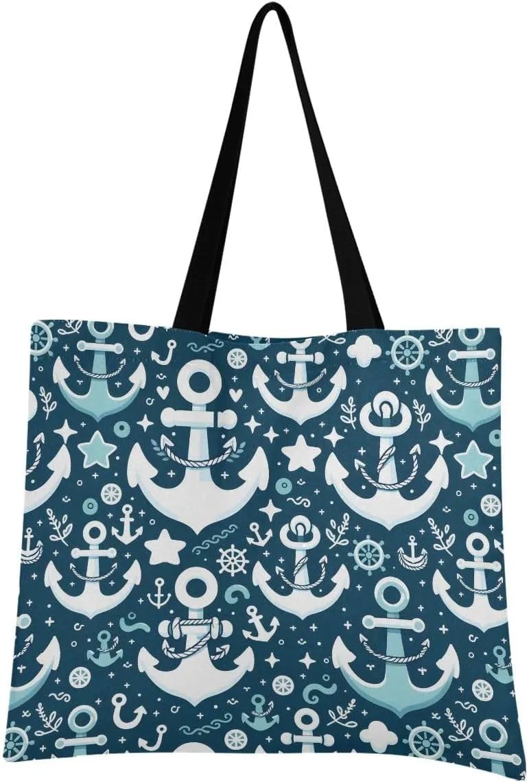 Cartoon Spear Print Canvas Tote Bag for Women, Reusable Grocery Bag Casual Shoulder Bag for Shopping Travel