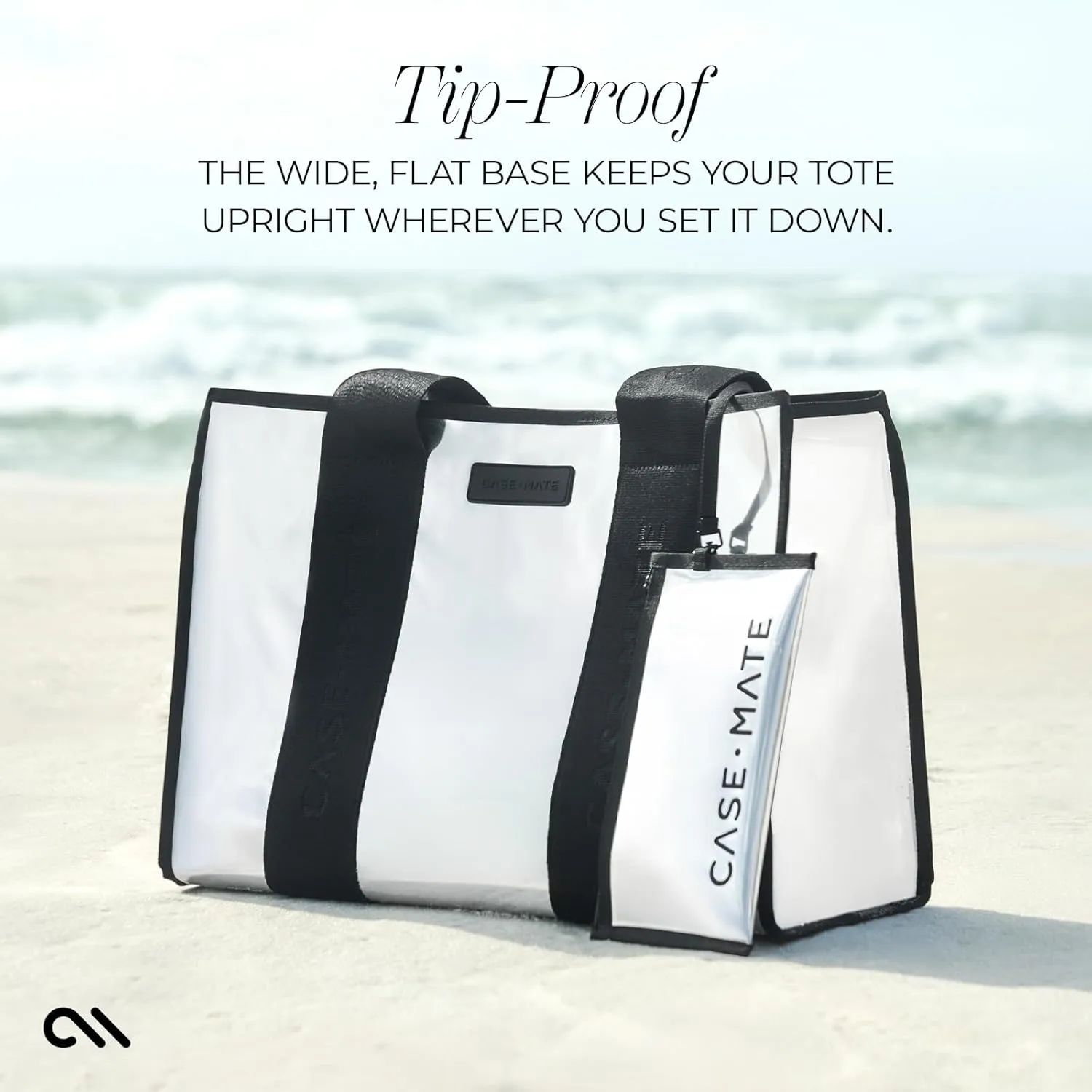 Case-Mate Silver Chrome Beach Tote - Lightweight Beach Bag with Phone Pouch for Women - Waterproof, Tip-Proof, Foldable & Washable - Tote Bag for Beach, Pool, Travel and Vacation - Large