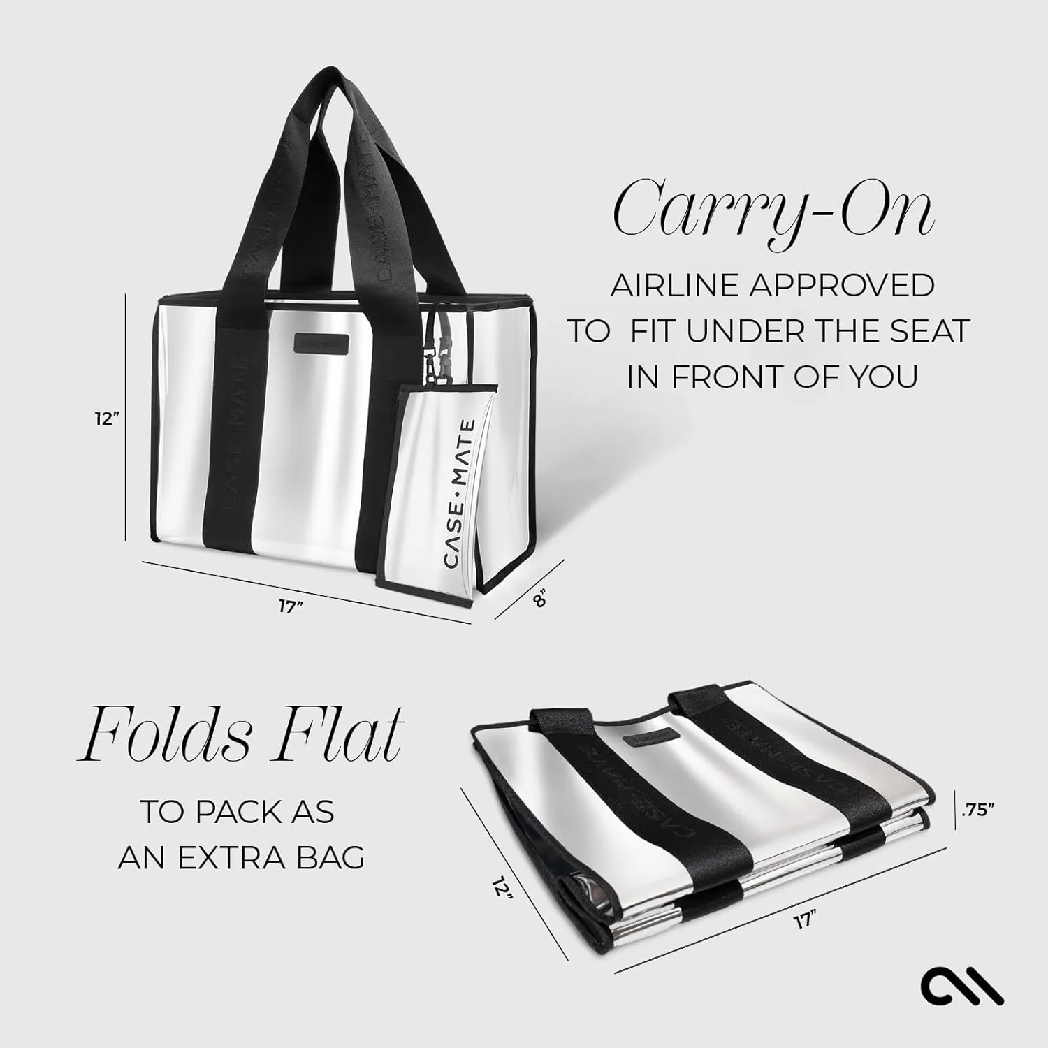 Case-Mate Silver Chrome Beach Tote - Lightweight Beach Bag with Phone Pouch for Women - Waterproof, Tip-Proof, Foldable & Washable - Tote Bag for Beach, Pool, Travel and Vacation - Large