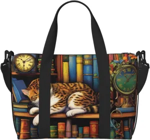cat napping on shelf print Travel Duffel Bag, Sports Tote Gym Bag, Swim Pool Bag Large Shoulder Tote Bag for Beach Weekender