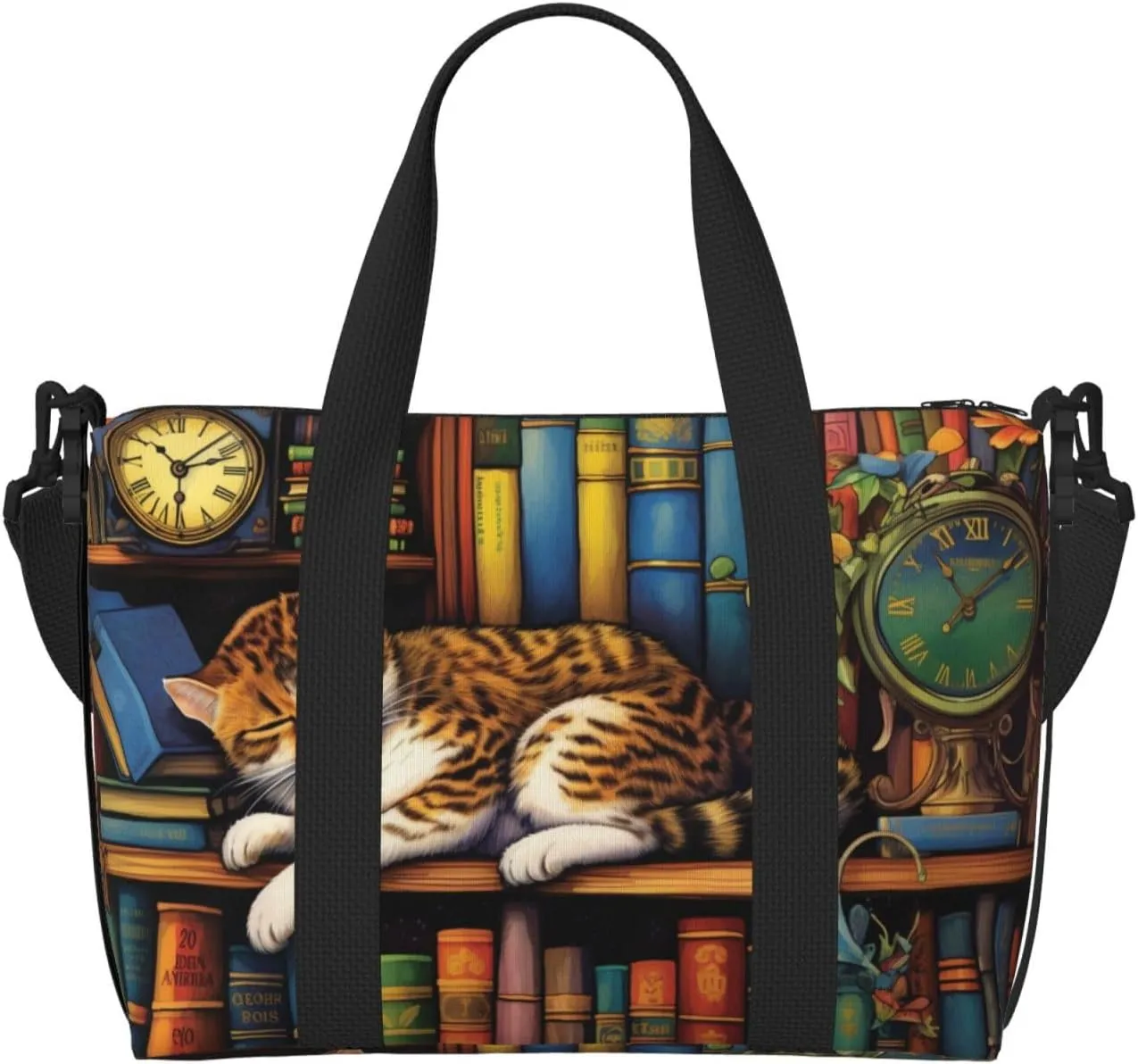 cat napping on shelf print Travel Duffel Bag, Sports Tote Gym Bag, Swim Pool Bag Large Shoulder Tote Bag for Beach Weekender