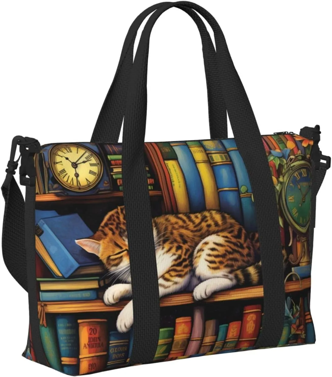 cat napping on shelf print Travel Duffel Bag, Sports Tote Gym Bag, Swim Pool Bag Large Shoulder Tote Bag for Beach Weekender