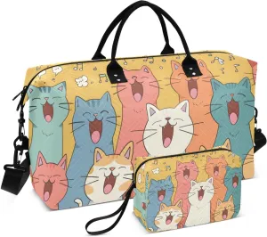 Cats Yellow Fur Singing Large Travel Duffel Bag, Sports Tote Gym Bag, Shoulder Weekender Overnight Bag for Women Men, Carry On Luggage with Toiletry Bags