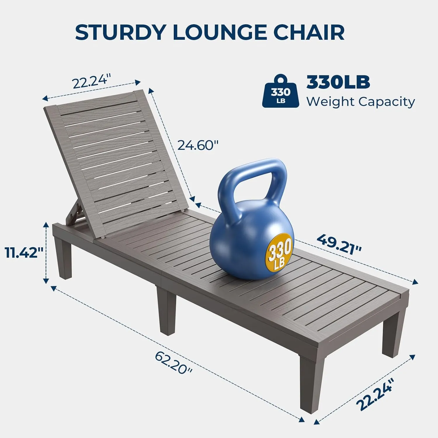 Chaise Lounge Chair Outdoor - Set of 2 Tanning Lounger with 5 Positions Adjustable Backrest, Waterproof, 330lbs Weight Capacity for Pool, Resin (Grey)