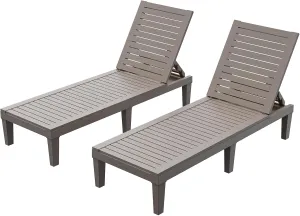 Chaise Lounge Chair Outdoor - Set of 2 Tanning Lounger with 5 Positions Adjustable Backrest, Waterproof, 330lbs Weight Capacity for Pool, Resin (Grey)