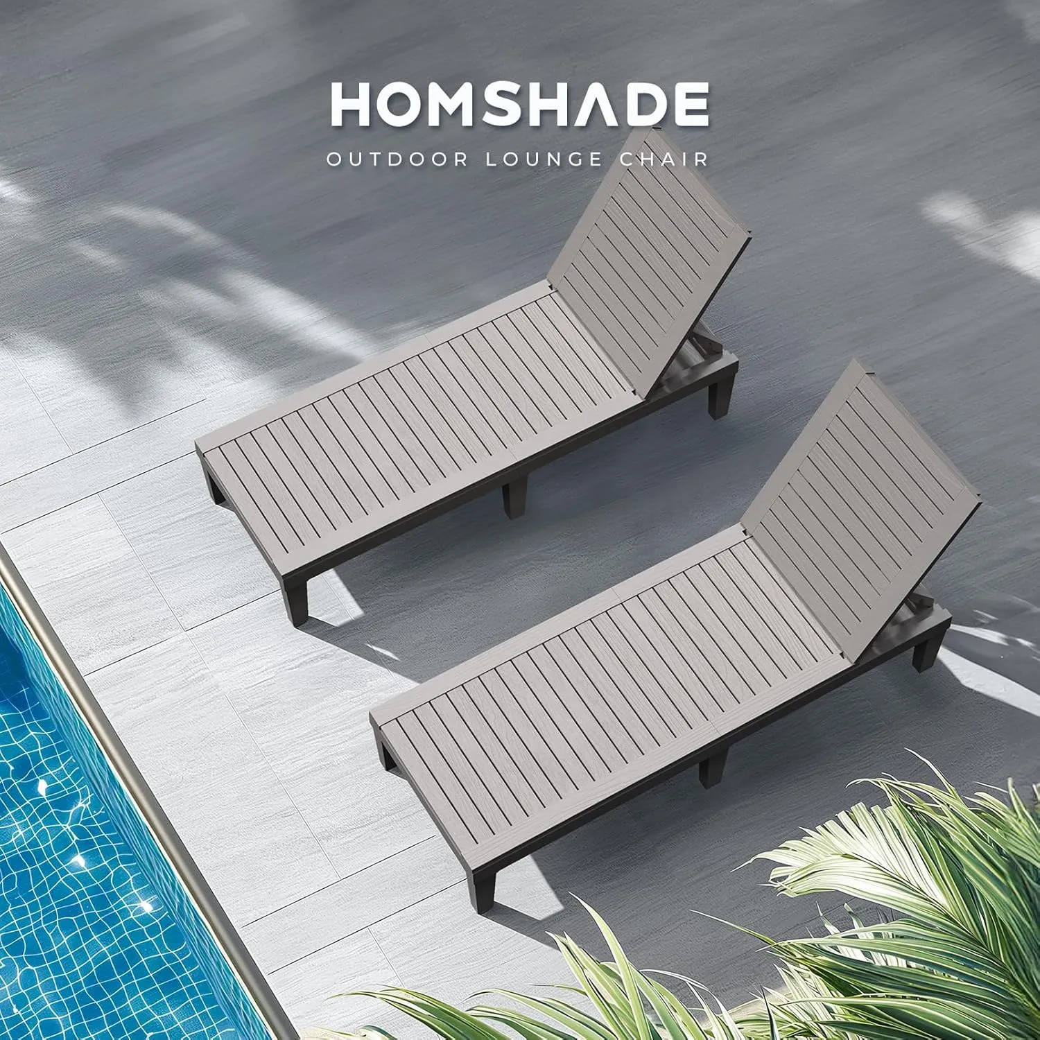 Chaise Lounge Chair Outdoor - Set of 2 Tanning Lounger with 5 Positions Adjustable Backrest, Waterproof, 330lbs Weight Capacity for Pool, Resin (Grey)