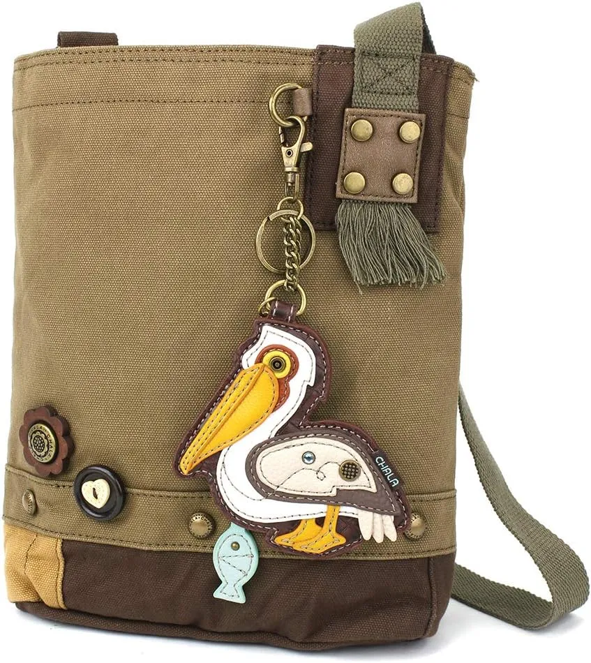 Chala Patch Cross-Body Women Handbag, Canvas Messenger Bag - Olive