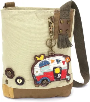 CHALA Patch Cross-Body Women Handbag, Sand Color Canvas Messenger Bag - Camper - Sand