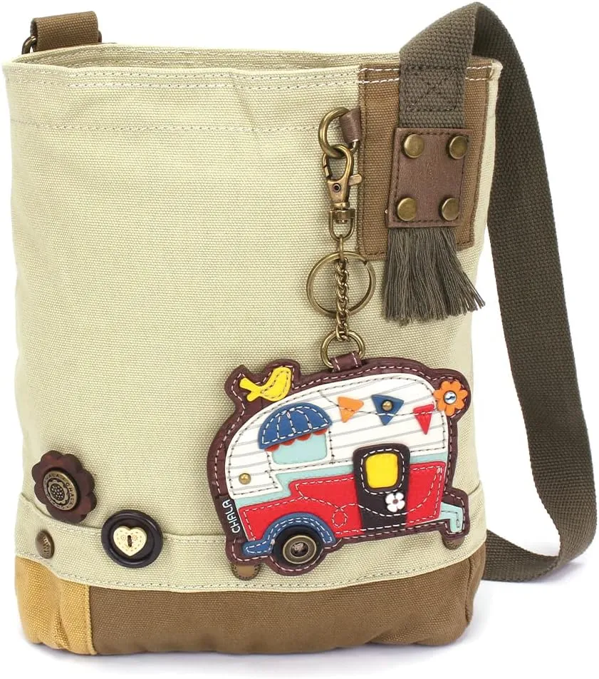 CHALA Patch Cross-Body Women Handbag, Sand Color Canvas Messenger Bag - Camper - Sand