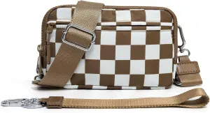 Checkered Wristlet Wallets Small Crossbody Bags Waterproof Chest Purse for Travel Credit Card Phone Organizer