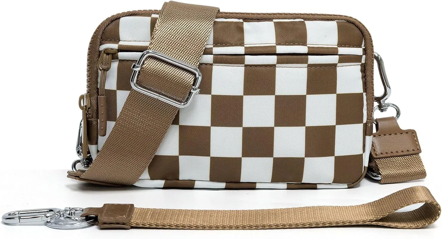 Checkered Wristlet Wallets Small Crossbody Bags Waterproof Chest Purse for Travel Credit Card Phone Organizer