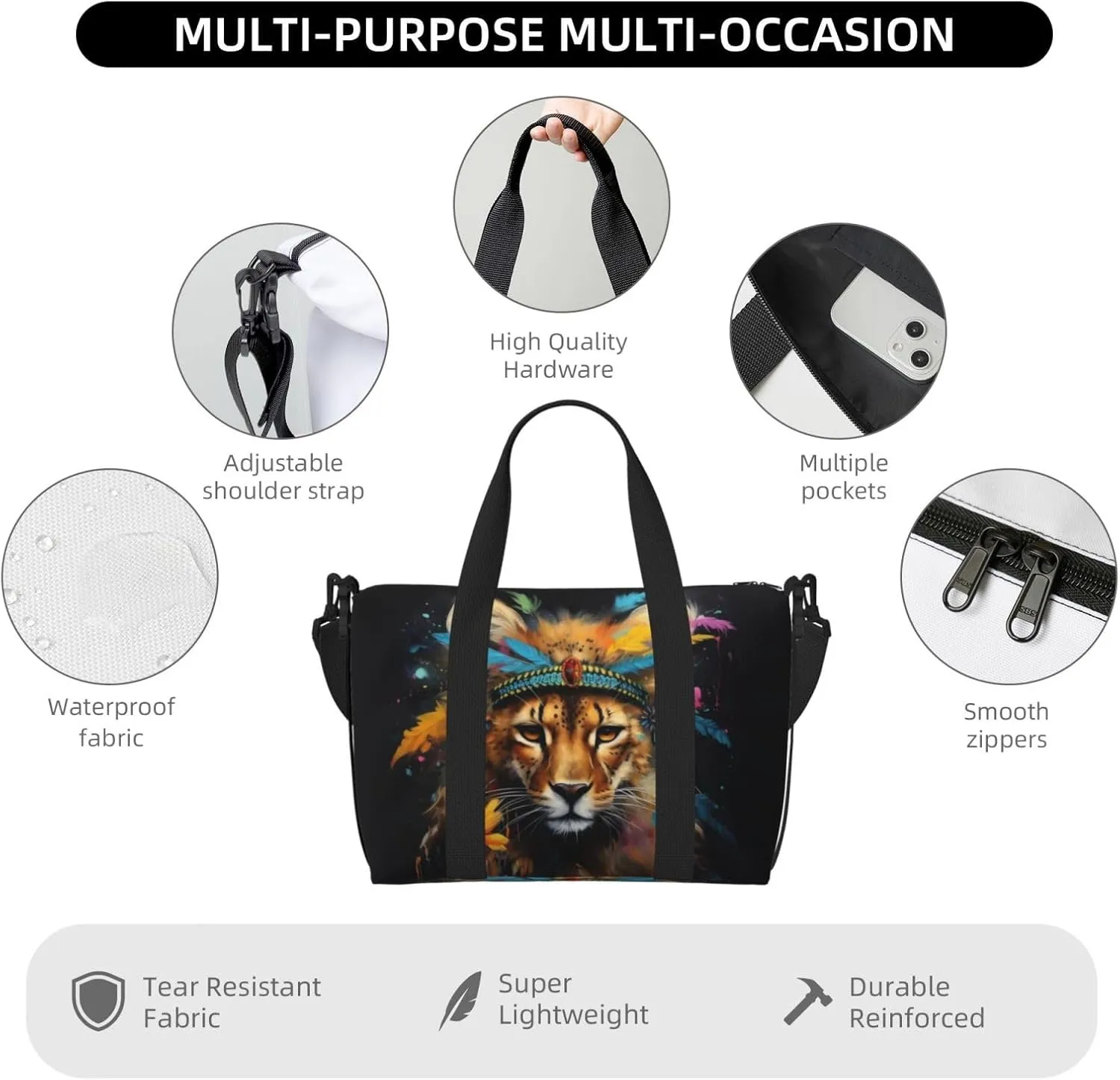cheetah art print Travel Duffel Bag, Sports Tote Gym Bag, Swim Pool Bag Large Shoulder Tote Bag for Beach Weekender