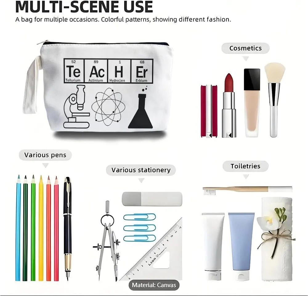 Chemistry Gifts, Science Teacher Gifts, Chemistry Makeup Bag,Chemistry Themed Lover Gifts for Girls Women Mom, Cosmetic Travel Bags for Women, Science Canvas Makeup Bag