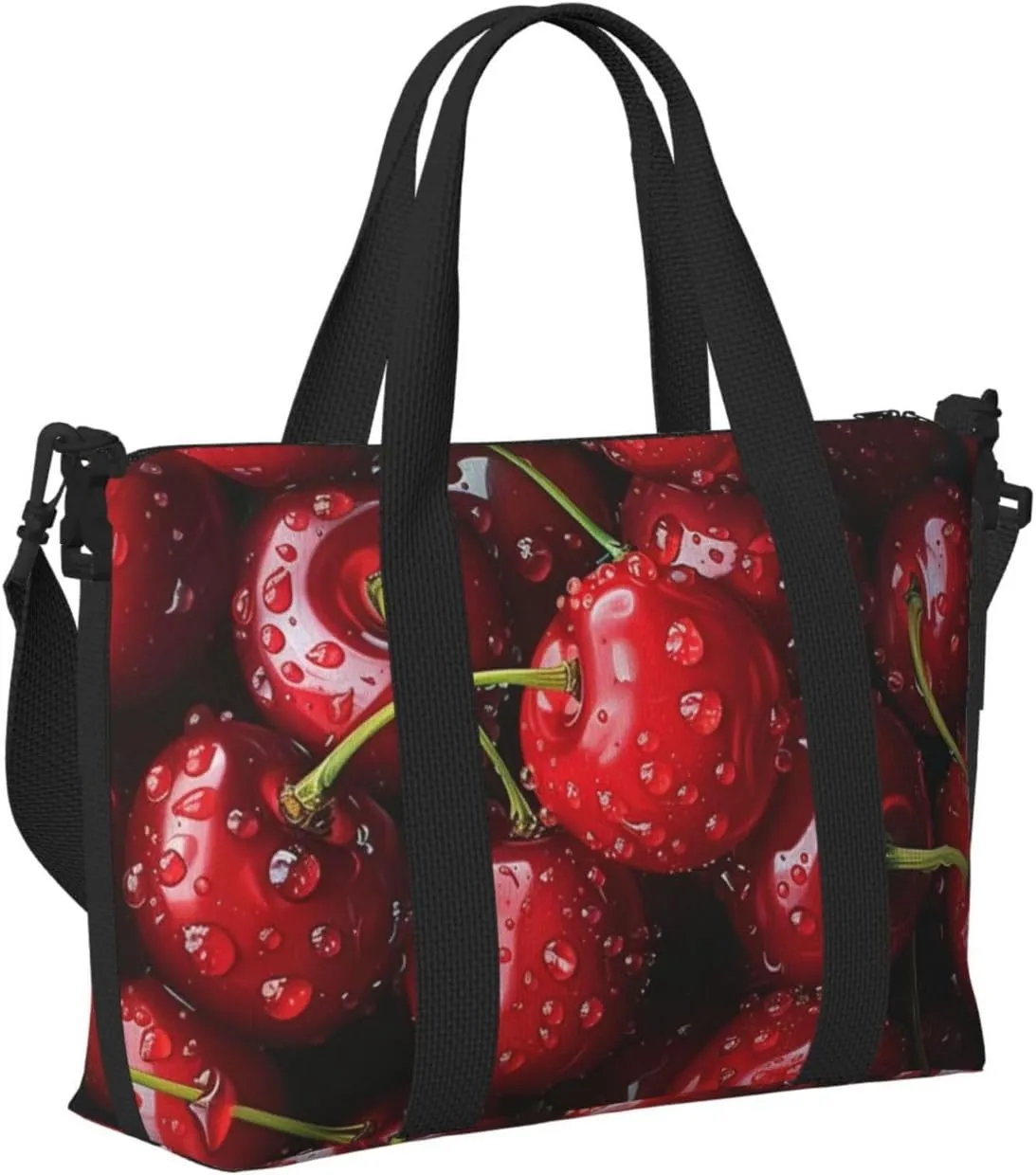 cherries red print Travel Duffel Bag, Sports Tote Gym Bag, Swim Pool Bag Large Shoulder Tote Bag for Beach Weekender