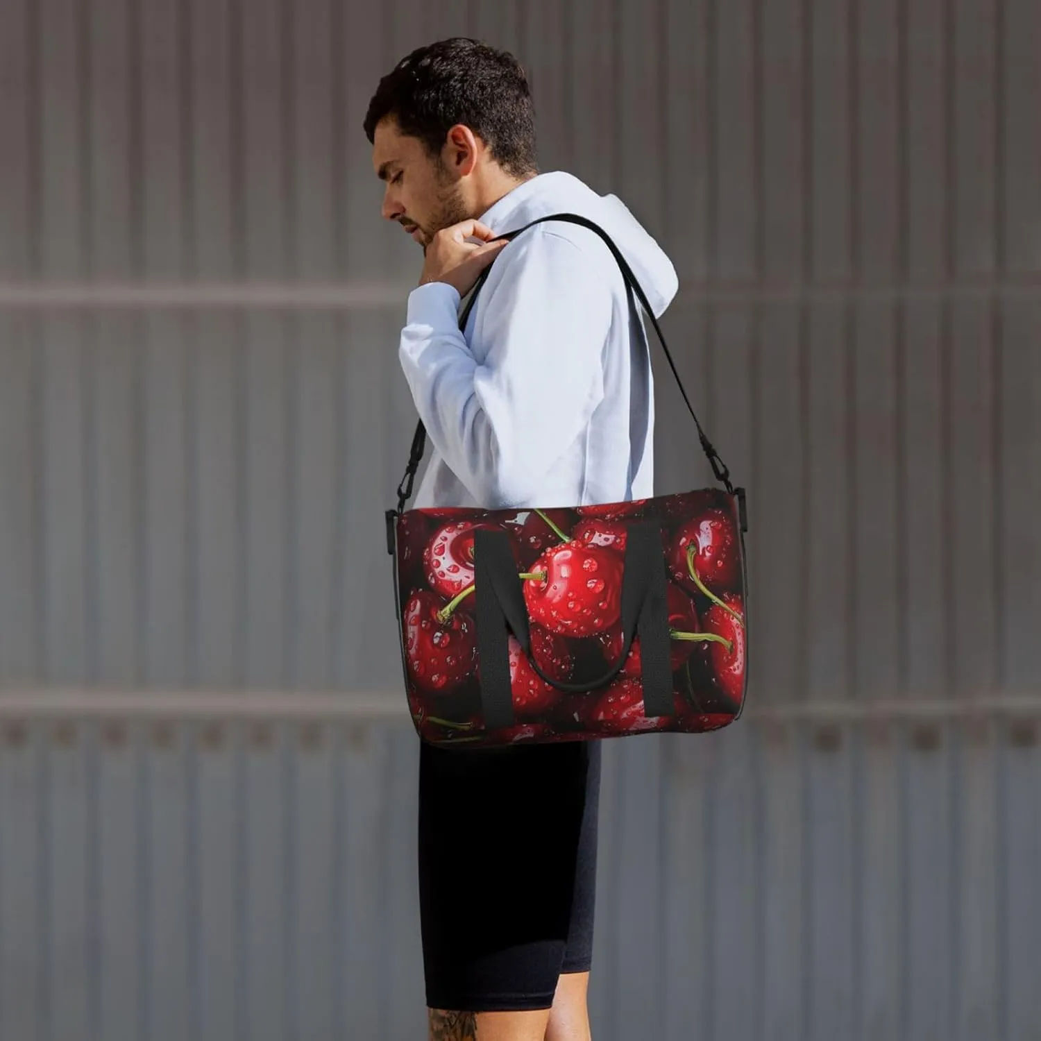 cherries red print Travel Duffel Bag, Sports Tote Gym Bag, Swim Pool Bag Large Shoulder Tote Bag for Beach Weekender