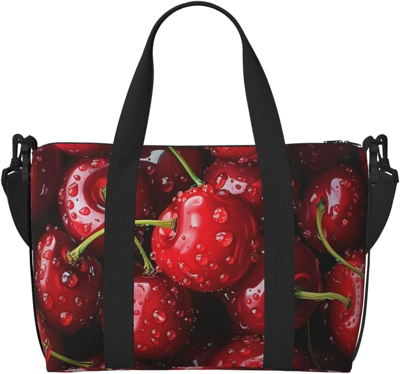 cherries red print Travel Duffel Bag, Sports Tote Gym Bag, Swim Pool Bag Large Shoulder Tote Bag for Beach Weekender