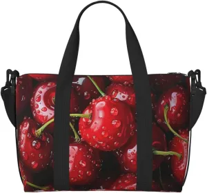 cherries red print Travel Duffel Bag, Sports Tote Gym Bag, Swim Pool Bag Large Shoulder Tote Bag for Beach Weekender