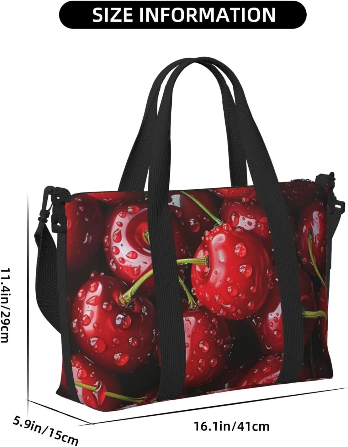 cherries red print Travel Duffel Bag, Sports Tote Gym Bag, Swim Pool Bag Large Shoulder Tote Bag for Beach Weekender