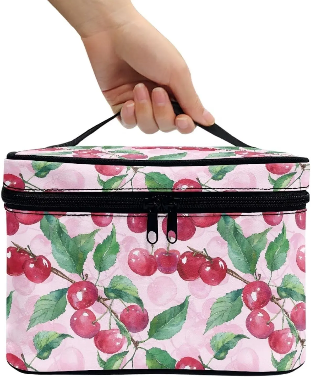 Cherry Makeup Bag for Teen Girls Pink Cosmetic Bag Travel Makeup Organzier with Handle Make Up Case Birthday Gifts for Women Girls