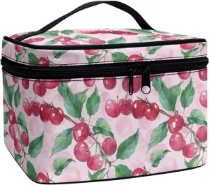 Cherry Makeup Bag for Teen Girls Pink Cosmetic Bag Travel Makeup Organzier with Handle Make Up Case Birthday Gifts for Women Girls