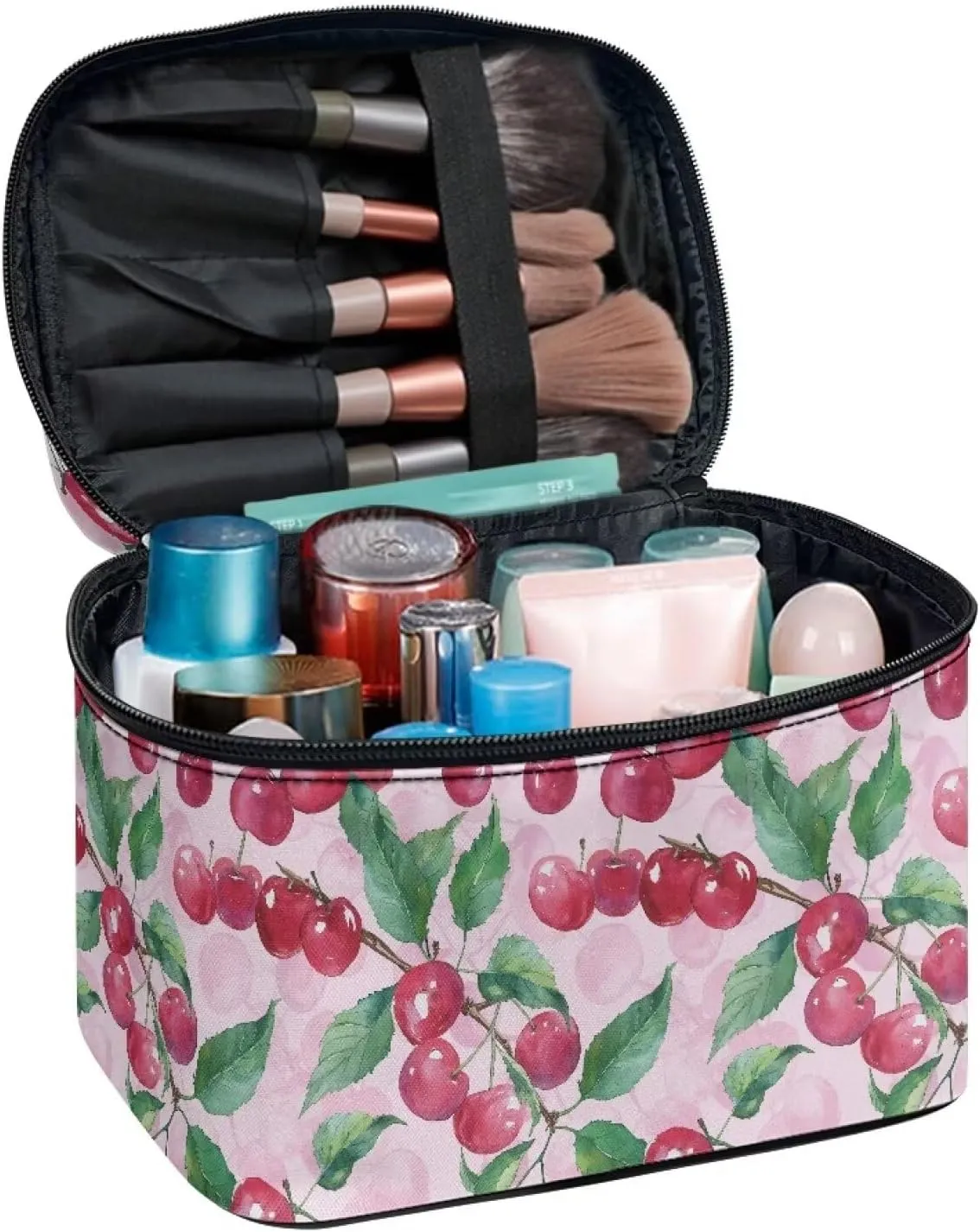 Cherry Makeup Bag for Teen Girls Pink Cosmetic Bag Travel Makeup Organzier with Handle Make Up Case Birthday Gifts for Women Girls