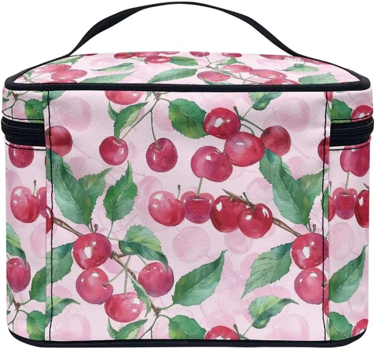 Cherry Makeup Bag for Teen Girls Pink Cosmetic Bag Travel Makeup Organzier with Handle Make Up Case Birthday Gifts for Women Girls