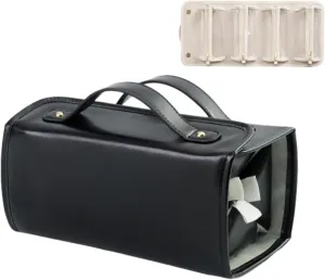 Chicvault Pro Multifunctional Cosmetic Bag, Leather Waterproof Toiletry Bag, Portable 4 In 1 Roll Up Folding Travel Makeup Bag (Black)