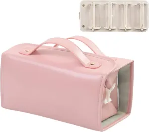 Chicvault Pro Multifunctional Cosmetic Bag, Leather Waterproof Toiletry Bag, Portable 4 In 1 Roll Up Folding Travel Makeup Bag (Pink)