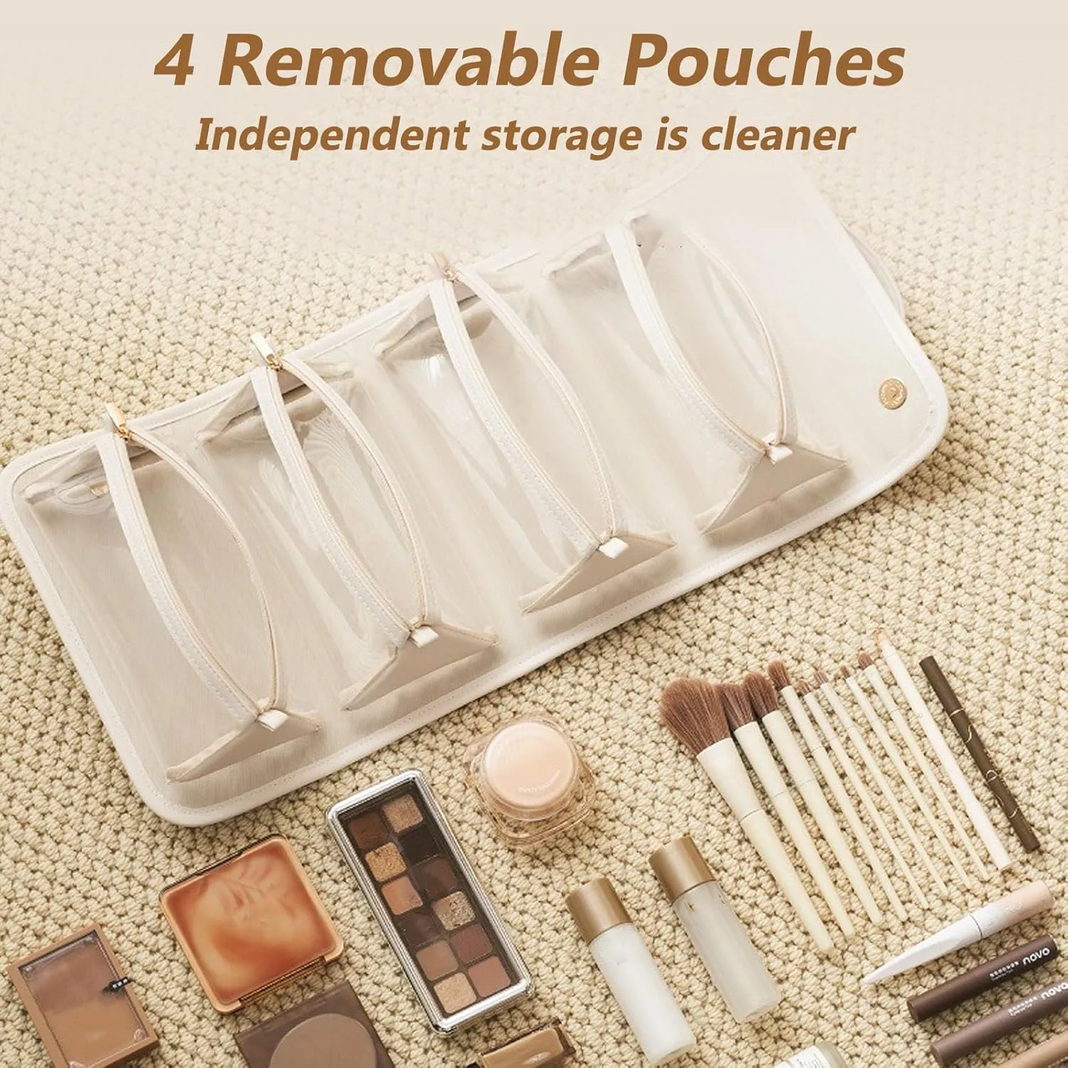 Chicvault Pro Multifunctional Cosmetic Bag, Leather Waterproof Toiletry Bag, Portable 4 In 1 Roll Up Folding Travel Makeup Bag (White)