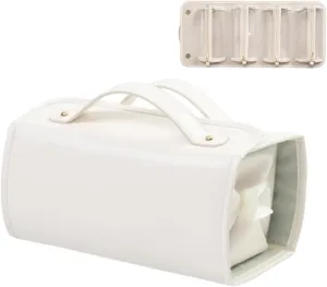Chicvault Pro Multifunctional Cosmetic Bag, Leather Waterproof Toiletry Bag, Portable 4 In 1 Roll Up Folding Travel Makeup Bag (White)