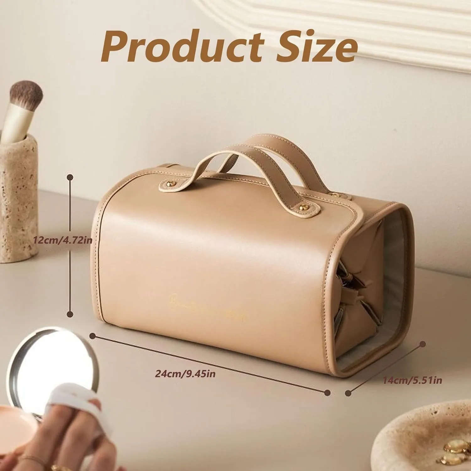 Chicvault Pro Multifunctional Cosmetic Bag, Leather Waterproof Toiletry Bag, Portable 4 In 1 Roll Up Folding Travel Makeup Bag (White)