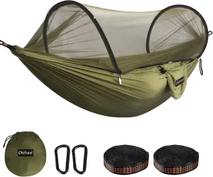 Chihee Ultra-Light Travel Camping Hammock Pop-up Net Hammock 660lbs Load Capacity,Breathable,Quick-Drying Parachute Nylon 2 Premium Carabiners,2 Tree Slings Included for Outdoor Backpacking Hiking