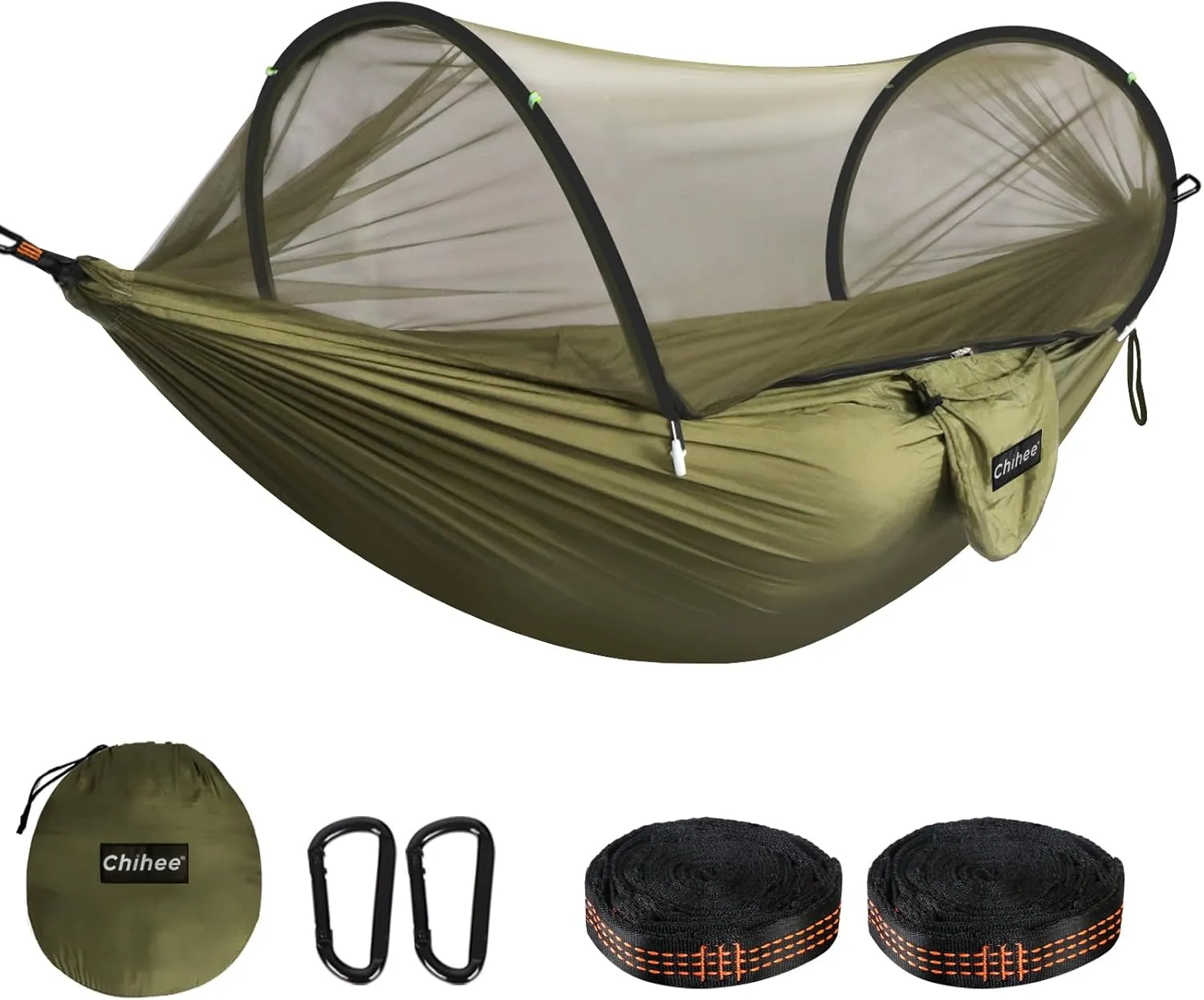 Chihee Ultra-Light Travel Camping Hammock Pop-up Net Hammock 660lbs Load Capacity,Breathable,Quick-Drying Parachute Nylon 2 Premium Carabiners,2 Tree Slings Included for Outdoor Backpacking Hiking