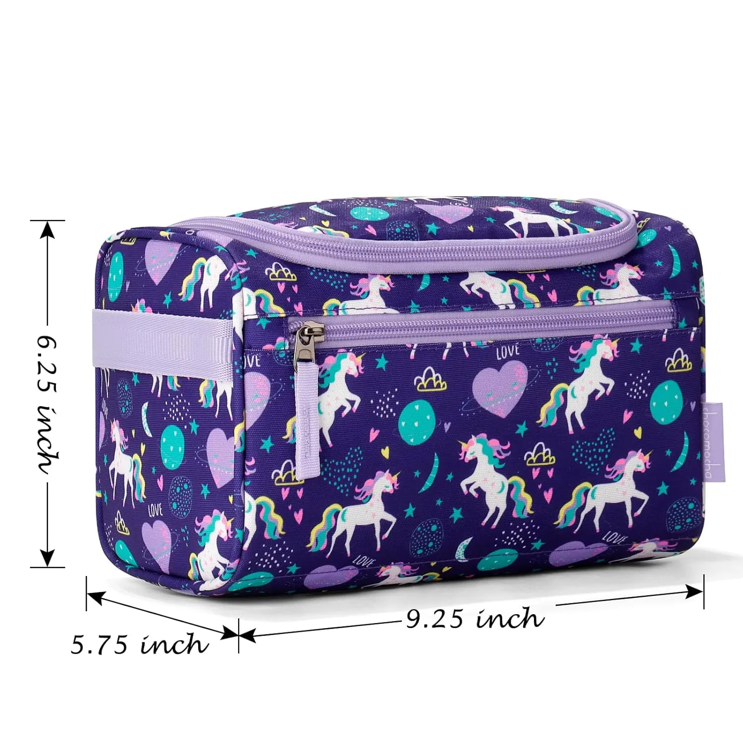 Choco Mocha Kids Unicorn Toiletry Bag for Girls, Travel Waterproof Hanging Toiletry Bag for Girls, Purple