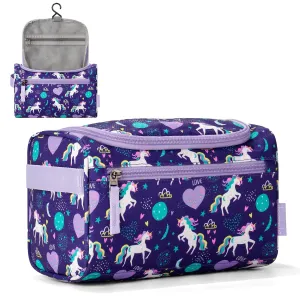 Choco Mocha Kids Unicorn Toiletry Bag for Girls, Travel Waterproof Hanging Toiletry Bag for Girls, Purple