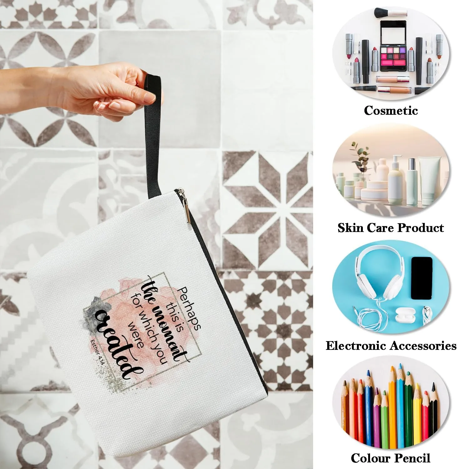 Christian Makeup Bag for Women Accessories Organizer, Religious Gifts Bible Verses Gifts for Wife Girlfriend Sister Coworker, Travel Essentials Purse Toiletry Pouch Cosmetic Bag with Zipper -25