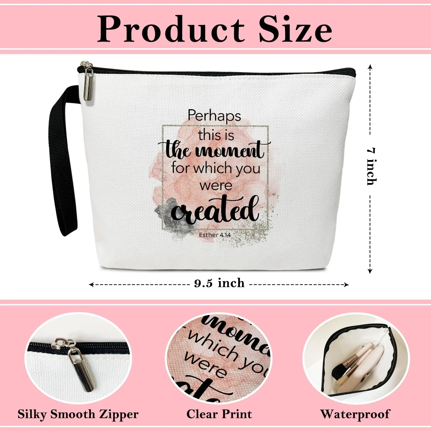 Christian Makeup Bag for Women Accessories Organizer, Religious Gifts Bible Verses Gifts for Wife Girlfriend Sister Coworker, Travel Essentials Purse Toiletry Pouch Cosmetic Bag with Zipper -25