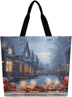 Christmas Atmosphere Tote Bag Large Reusable Grocery Bag Fasion Handbag Women Casual Shoulder Bag for Office Shopping Travel